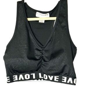 LA+ Image athletic bra padded cups LOVE‎ band size L herringbone self pattern